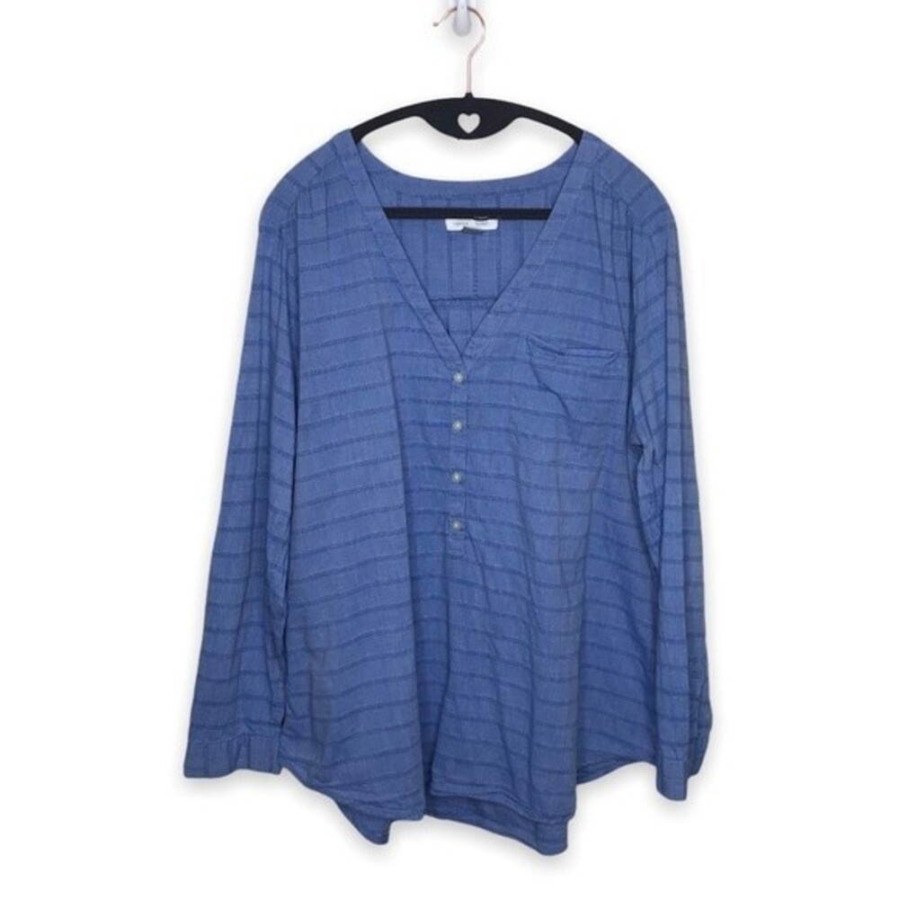 Old Navy Popover Tunic Textured Chambray Cotton Long Sleeve Women Size XL